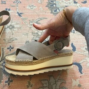 Marc Fisher Suede Platform Sandals - Light Gray